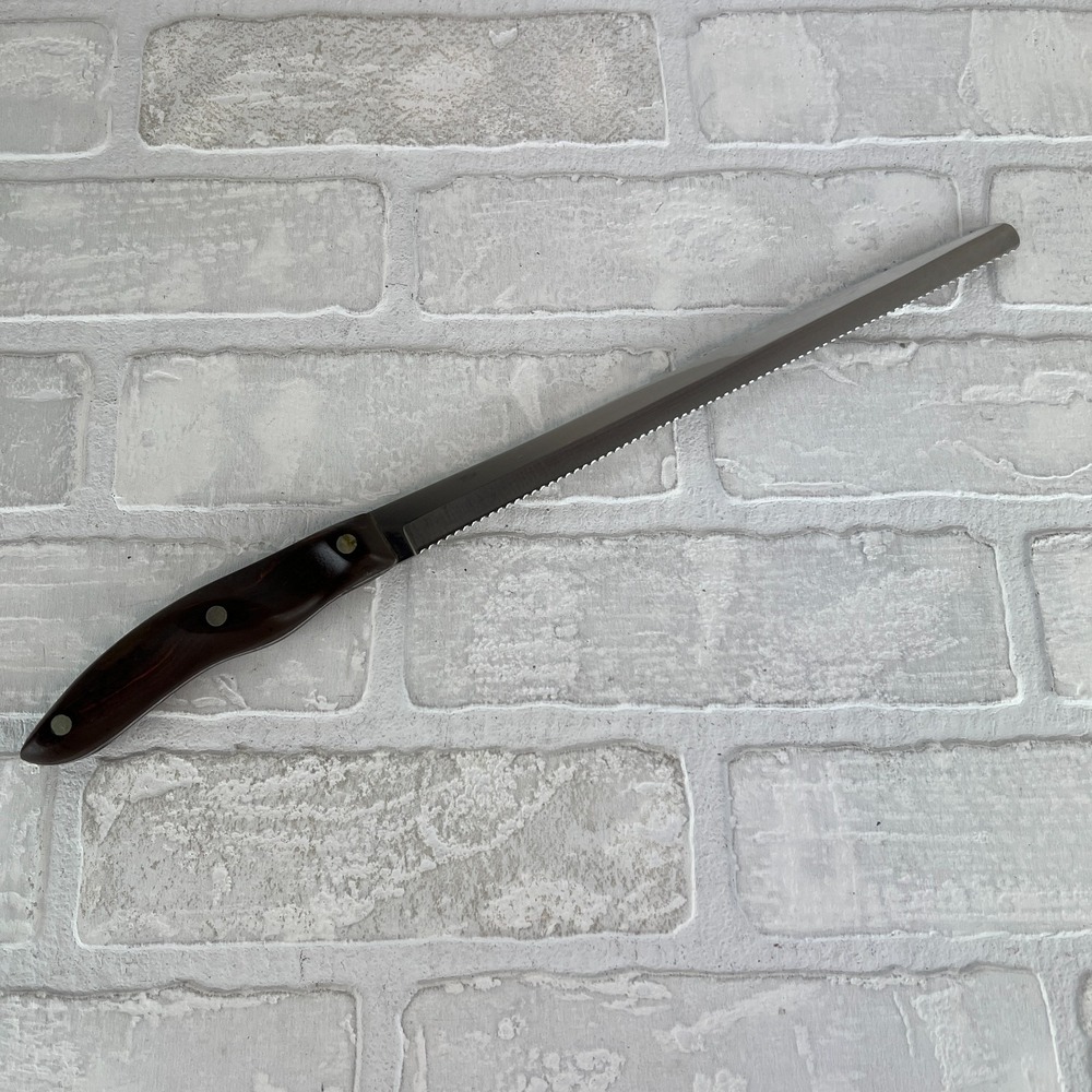 Vintage CUTCO 1024 Bread Knife Brown Swirl Handle 9 1/2" Blade SERRATED Slicer